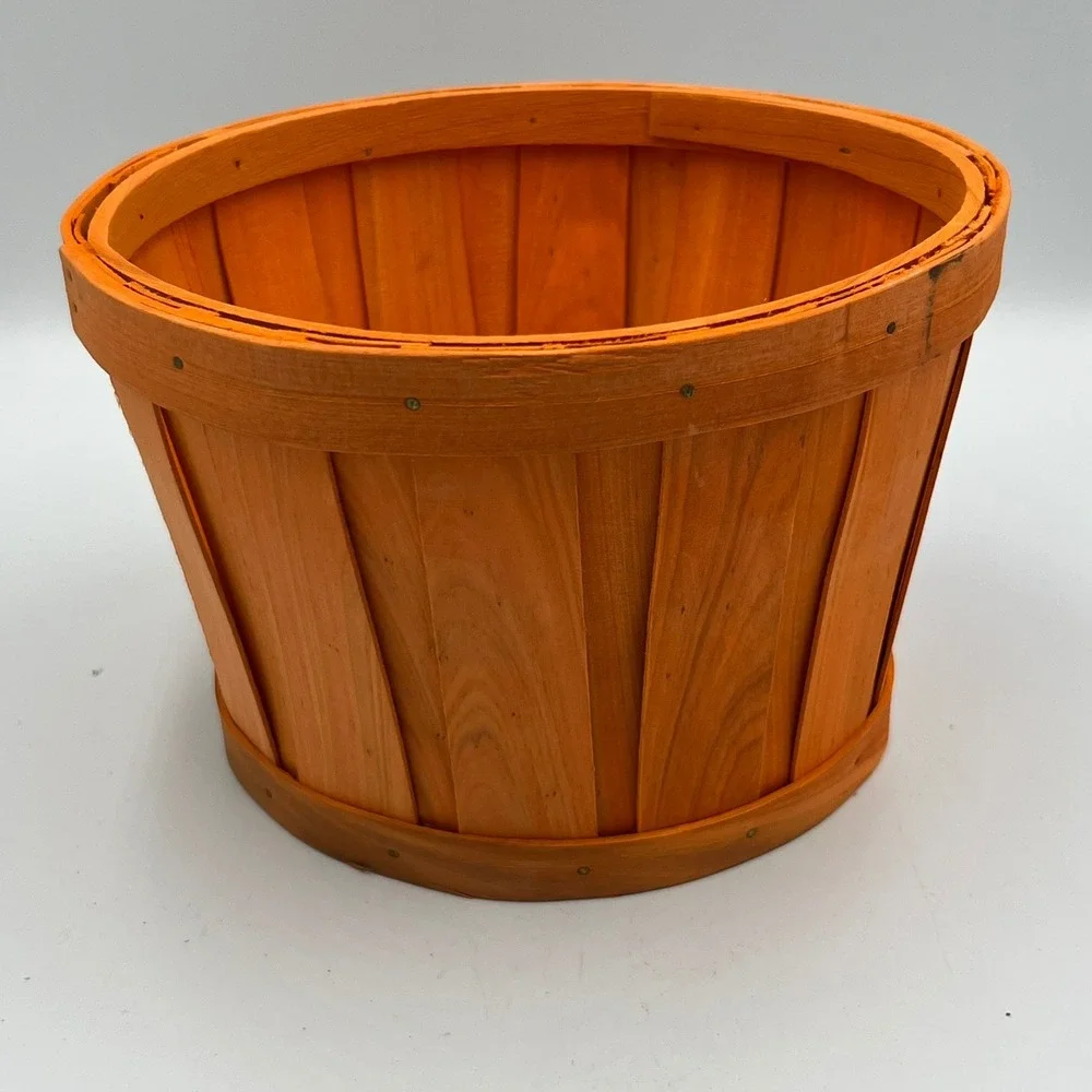 Made For Retail Round Bushel Basket Unisex OS Orange NWOT Wood Slat Rustic